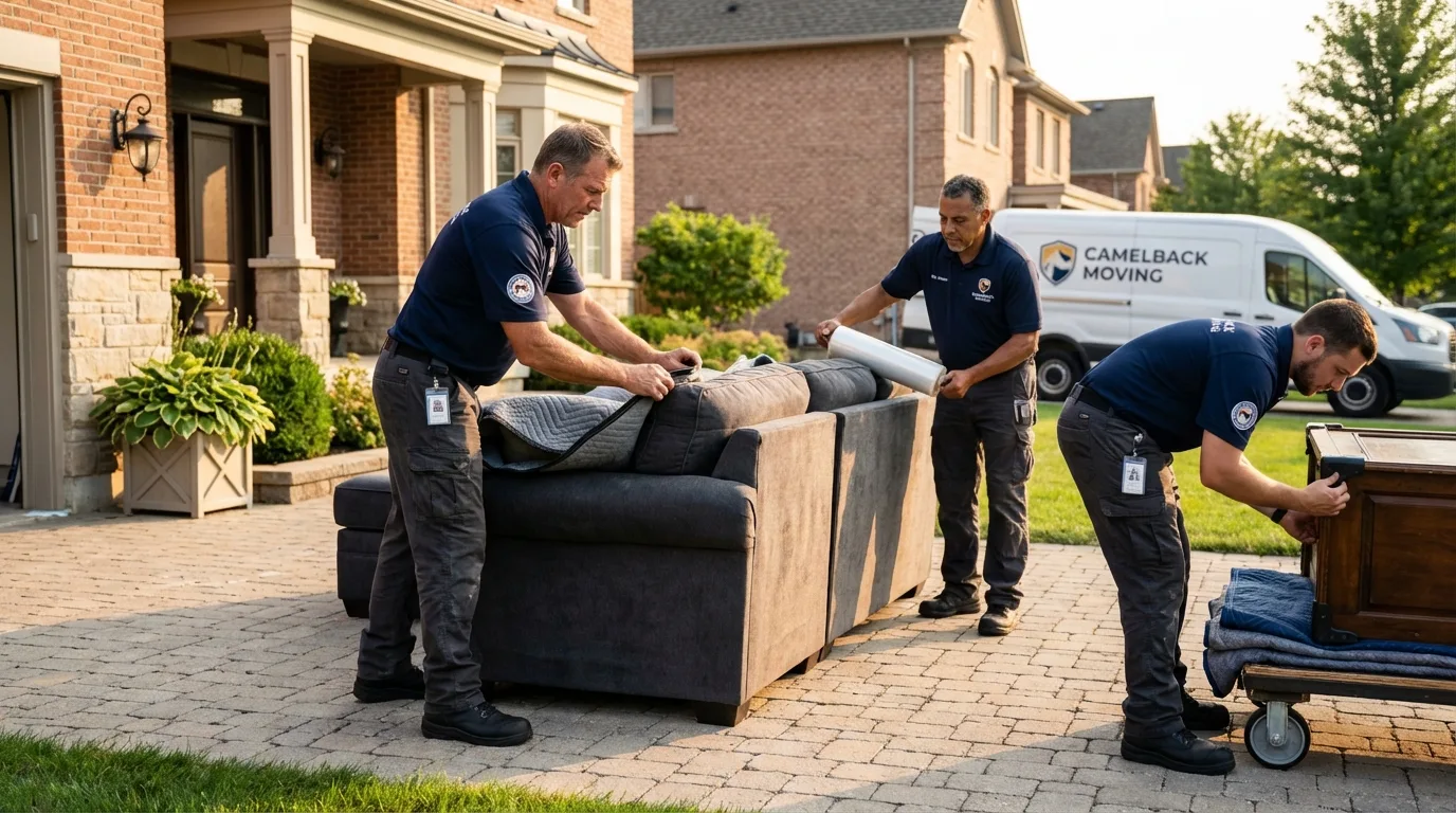 Large estate moving crew wrapping furniture in Roundup, MT